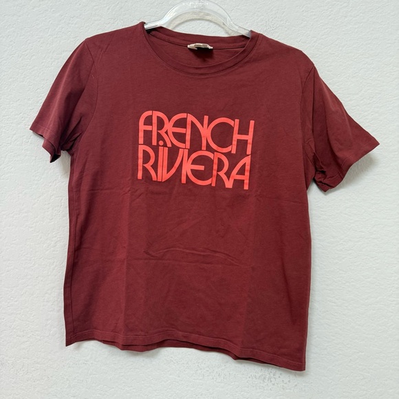 Sezane French Riviera T Shirt Brown Coral Size Small - Picture 2 of 5